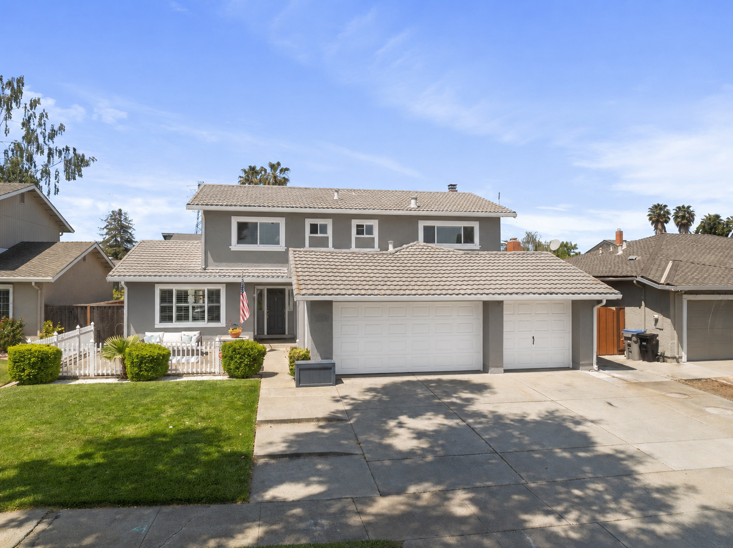Gray exterior paint mockup with white trim